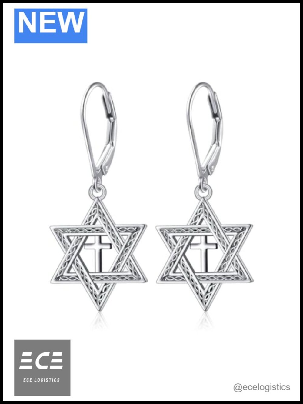 925 Sterling Silver Star of David Cross Dangle Earrings
